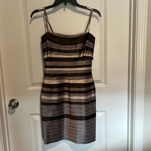 BCBG Striped brown satin short dress
